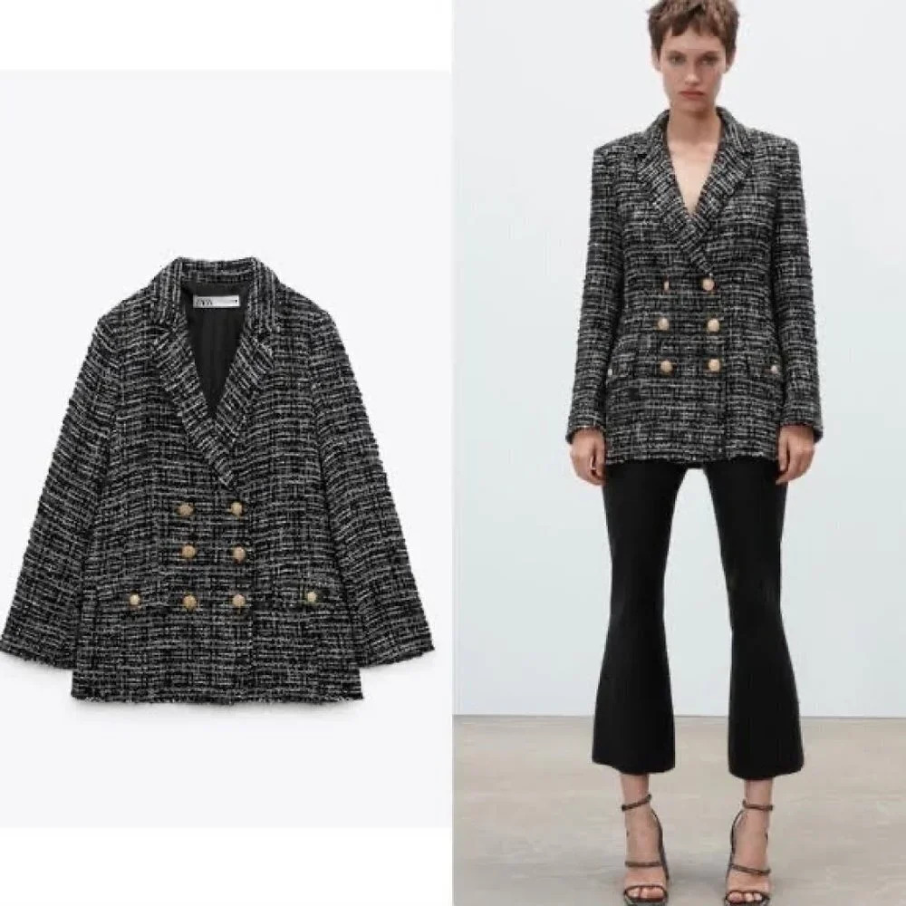 NWT Zara | Blogger Fav Double Breasted Textured Tweed Blazer Jacket - Size M